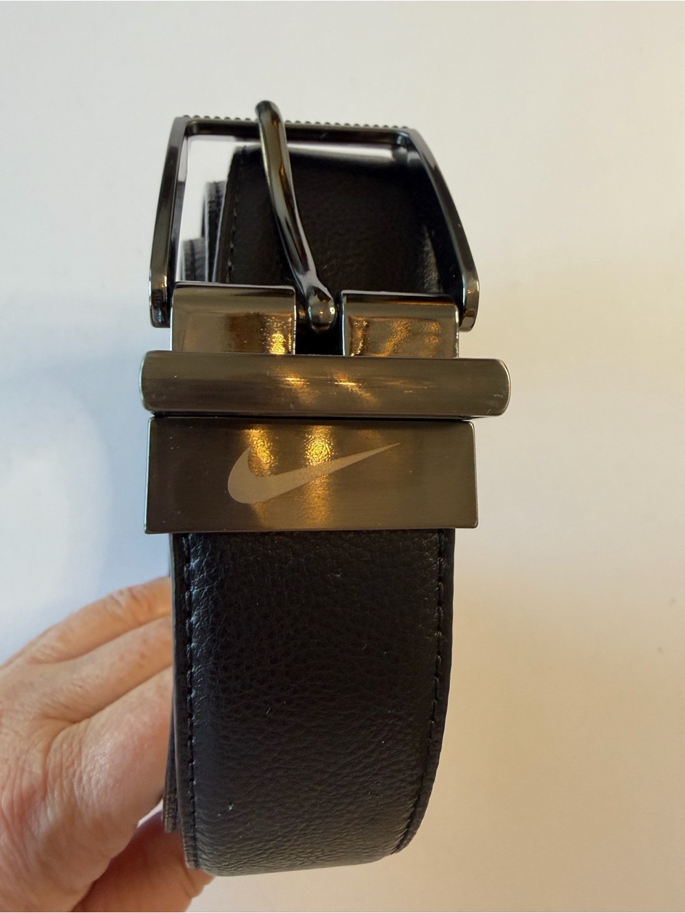 Nike Black Leather Belt with Dark Gunmetal Buckle